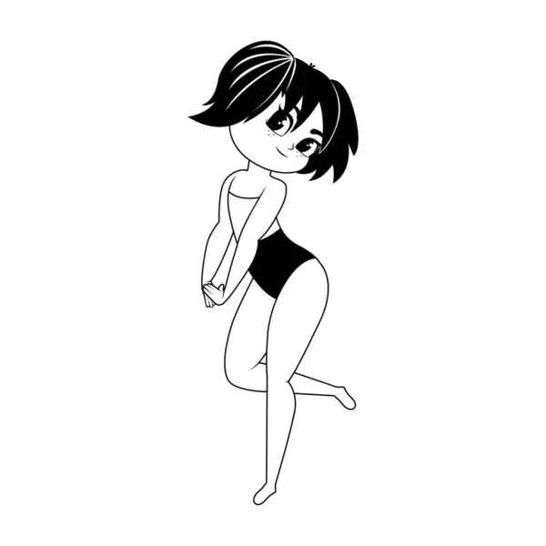 Isolated Draw Thin Woman Body Positive Vector Illustration — ストックベクタ