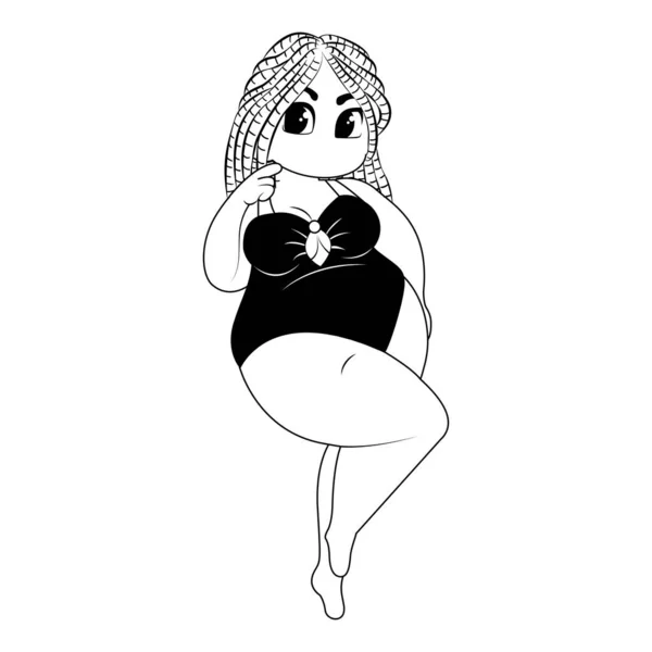 Isolated Draw Big Woman Body Positive Vector Illustration — ストックベクタ