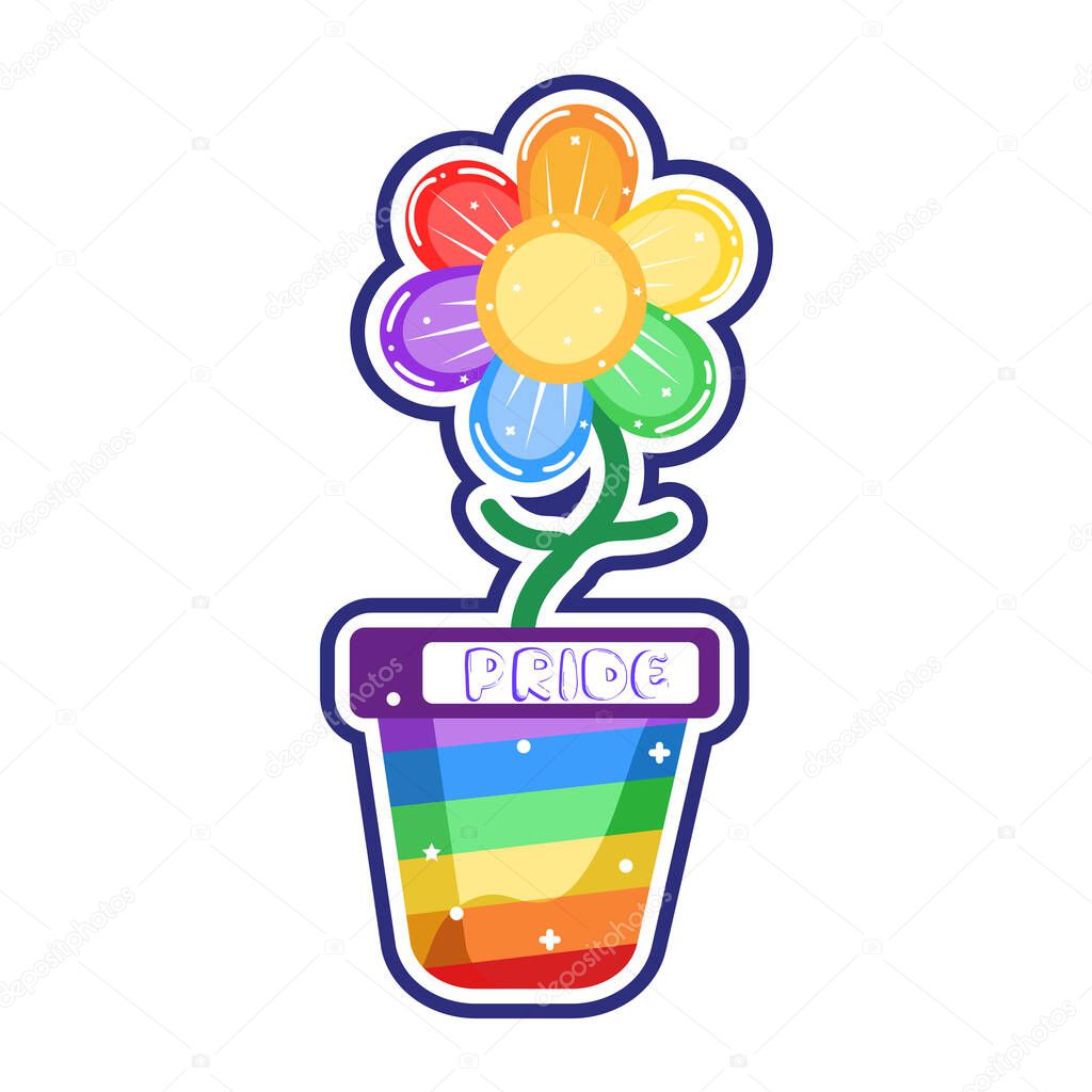Isolated plant rainbow sticker pride lgbtq vector illustration