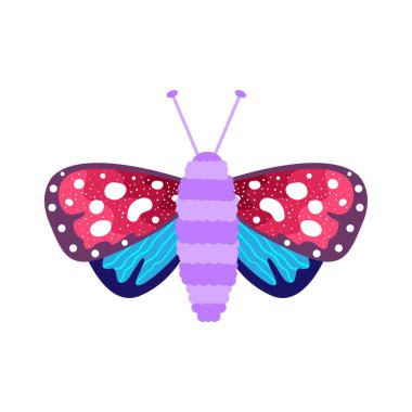 İzole edilmiş mor ve kırmızı kelebek böcekleri renk vektör çizimi