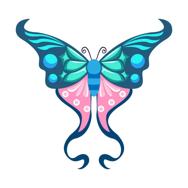 Izolovaný Modrý Motýlí Hmyz Barevný Vektor Ilustrace — Stockový vektor