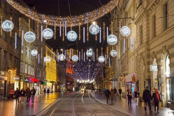 Graz Austria December 2021 Beautiful Christmas Decorations Lights Famous Herrengasse — Stockfoto