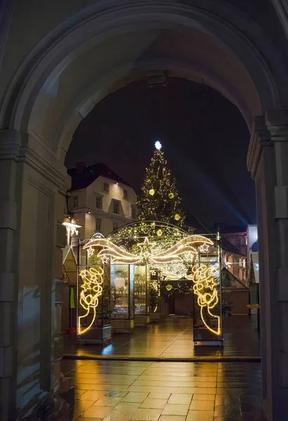 Hermosas Decoraciones Navidad Famosa Plaza Principal Hauptplatz Por Noche Centro — Foto de Stock