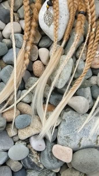 Bohemian hair accessory textured braids close up — Stock Video