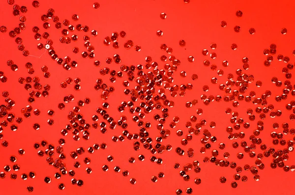 Red Background Red Scattered Sequins Valentine Day Place Text Banner — Stock Photo, Image