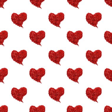 Sevgililer Günü tatili. Kırmızı kalpler. Kalpler ve beyaz arka planda konfeti olan kusursuz bir desen. ambalaj tasarımı. kart
