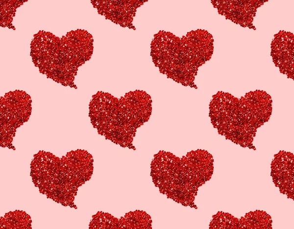 Svatý Valentýn Červená Srdce Bezešvé Vzor Srdcem Konfety Růžovém Pozadí — Stock fotografie