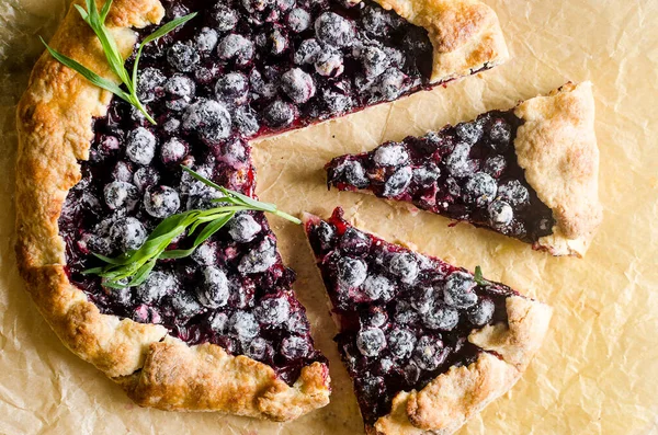 Homemade Blackcurrant Galette Old Concrete Background Open Pie Top View — Stock Fotó