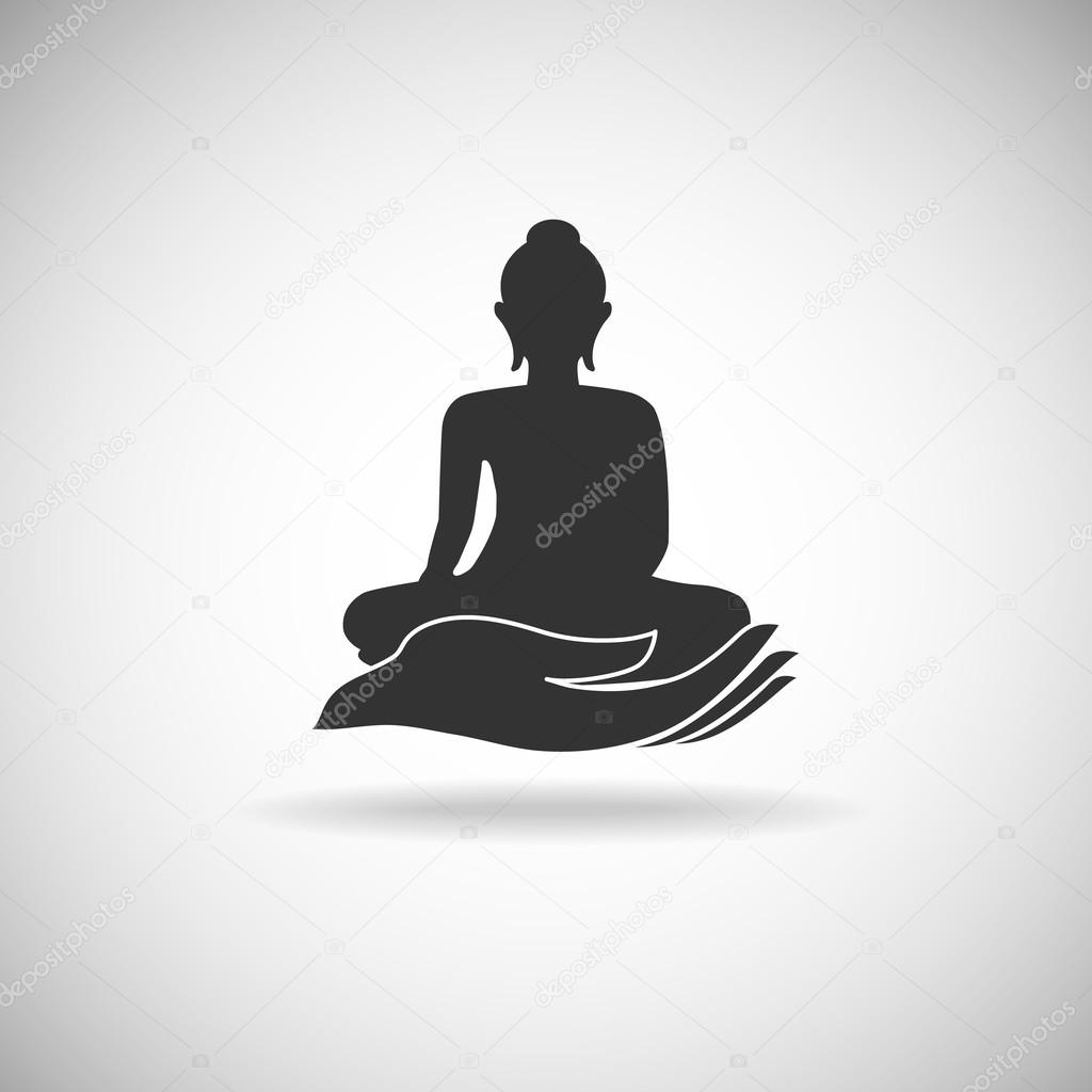 Buddha image on hand silhouette