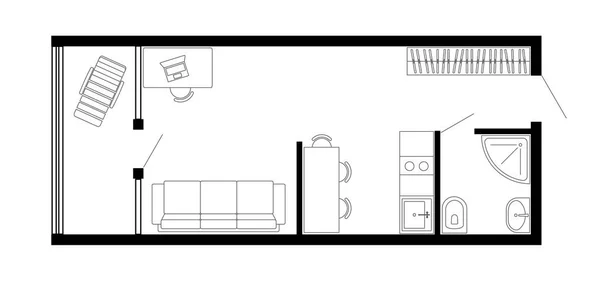 Lägenhet planlösning. Vektor arkitektur studio plan. — Stock vektor