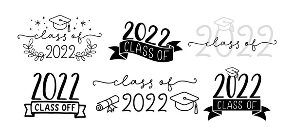 CLASS OF 2022 set of graduation logo with cap and diploma for high school, college graduate