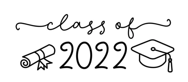 2022-es osztályok. Ballagási logó sapkával és diplomával — Stock Vector