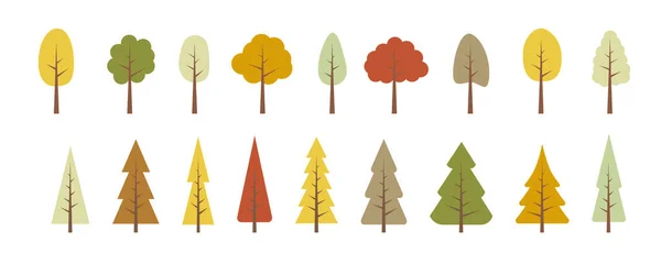 Des arbres. Ensemble vectoriel d'arbres d'automne plats, forêt. — Image vectorielle