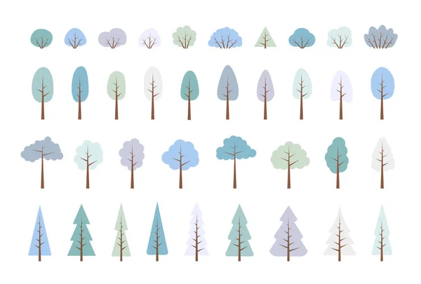 Des arbres d'hiver. Ensemble vectoriel d'arbres de Noël plats, de forêts et de buissons. — Image vectorielle