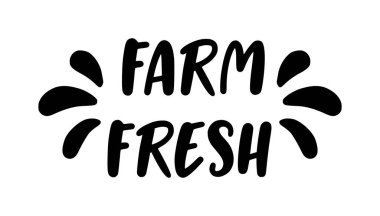 FARM FRESH. Elle çizilmiş karalama damgası, rozetler, logo, ikon, etiket. Vektör fırça harfleri tipografi - beyaz arka planda taze çiftlik. Çiftlik taze organik ürün markası kalp işareti sembolü..