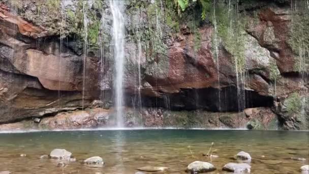 Beautiful Waterfall Risco Levada Das Fontes Madeira Island Portugal — Stock Video