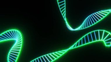 DNA genom dizisi yapısı animasyonu. Mavi DNA ikiz vida başlık siyah arkaplan, üç boyutlu animasyon.