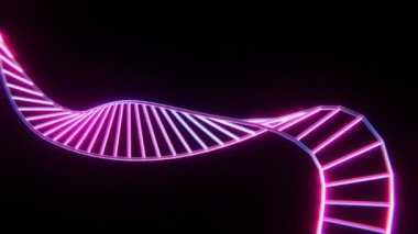 DNA genom dizisi yapısı animasyonu. Siyah arkaplanda mor DNA ikizi vidaları, 3 boyutlu animasyon.