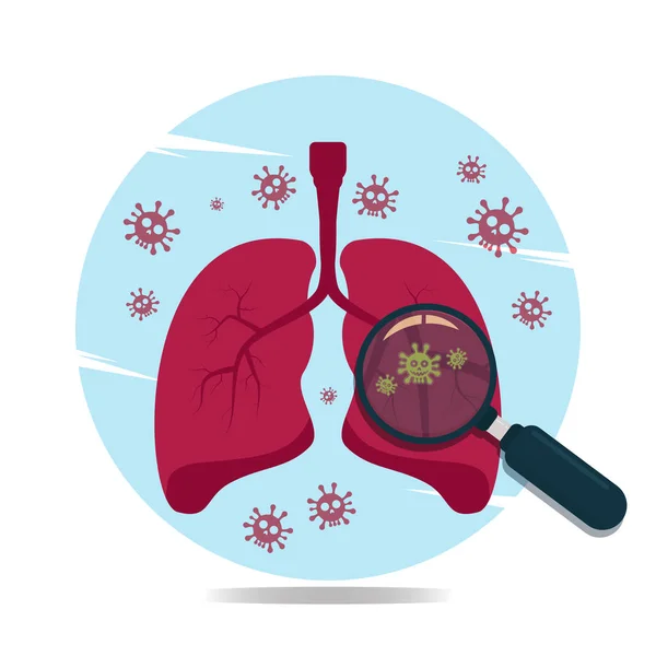 Büyüteç Salgını Olan Akciğerler Tıbbi Sağlık Vektörü Çizimi — Stok Vektör
