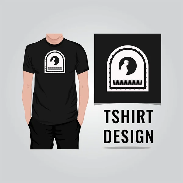 Gallo Crowing Camiseta Diseño Vector Ilustración — Archivo Imágenes Vectoriales