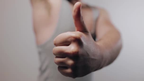 Close Slow Motion Shoot Man Showing His Hairy Armpit Thumb — Stock Video