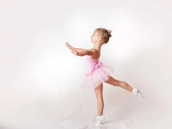 Girls Young Ballerinas Pink Dresses Light Background — Stock Photo, Image