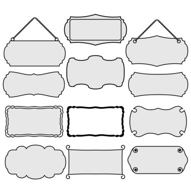 bir dizi siyah beyaz çerçeve ve çeşitli şekillerde pankartlar