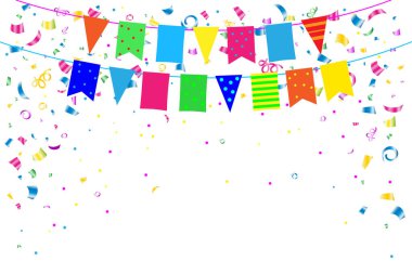 Renkli arkaplan, renkli konfeti pankartı, siyah ya da beyaz arka planda bayraklar ve flamalar