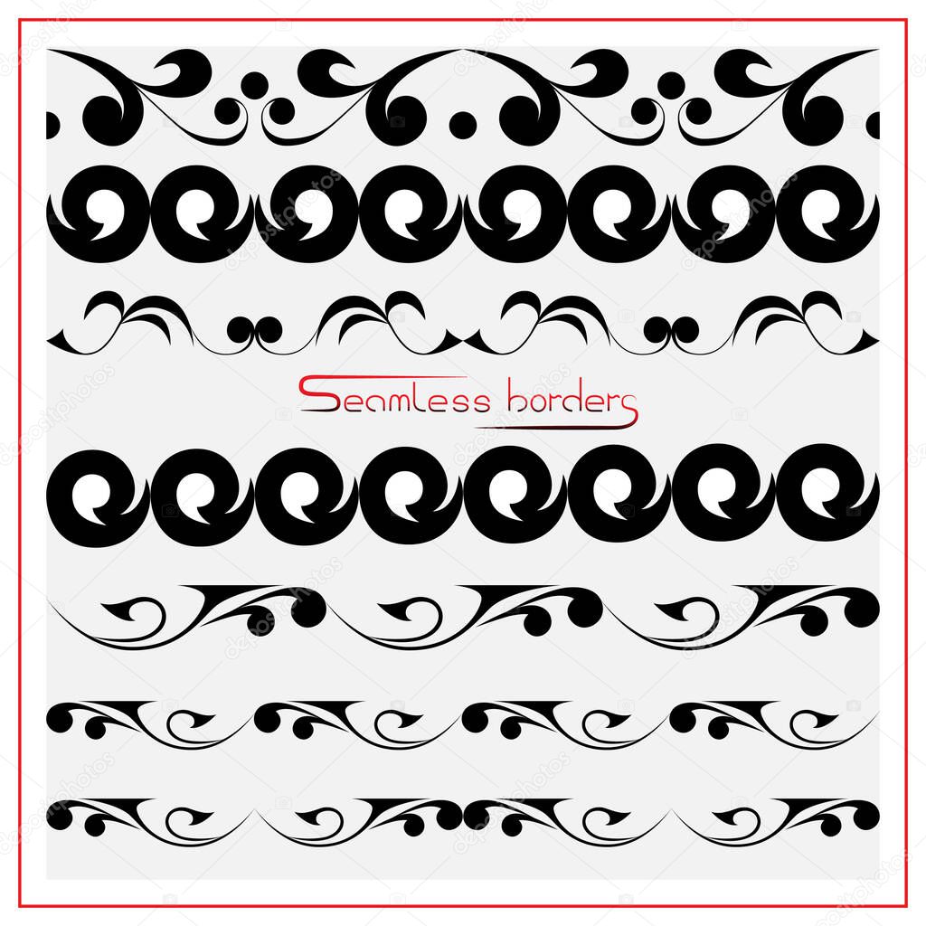 seamless vector borders in a set, black on a white background