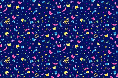 Parlak çok renkli konfetilerin kusursuz şenlik deseni, vektör