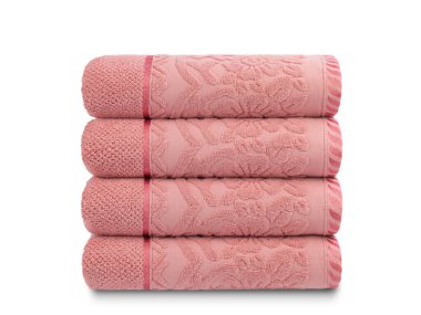 Beyaz arka planda izole edilmiş çeşitli renkler için pamuk banyo havluları.