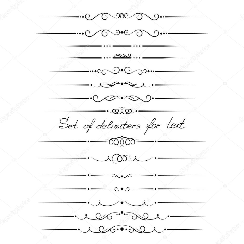 black and white set of delimiters for text, dividers