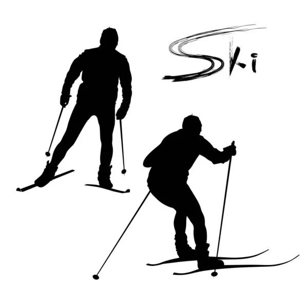 Silhuetas Vetoriais Pretas Esquiadores Pista Durante Treinamento — Vetor de Stock