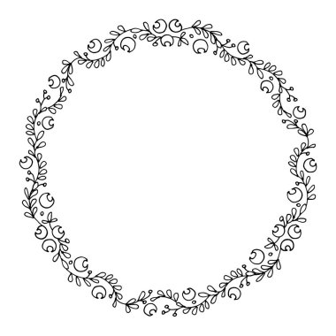 Çiçekli siyah-beyaz yuvarlak çelenk, el yapımı.