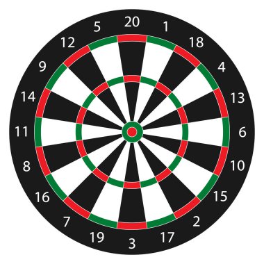 Beyaz arkaplanda izole edilmiş bir dart tahtası, vektör çizimi