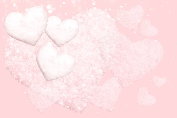 Romantisk Bakgrund Pastellfärger Med Hjärtan Höjdpunkter Och Snöflingor Alla Hjärtans — Stockfoto