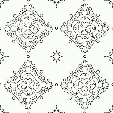 Beyaz arka planda boyalı doğu motiflerinin kusursuz botanik deseni