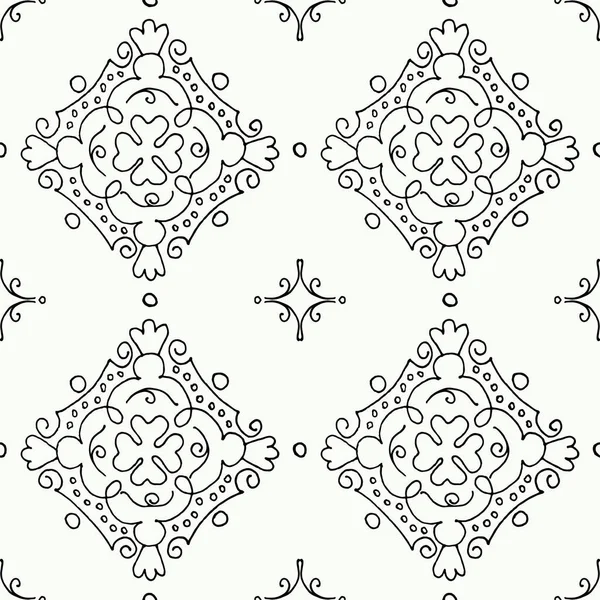 Απρόσκοπτη Βοτανικό Μοτίβο Των Ζωγραφισμένα Ανατολίτικα Μοτίβα Λευκό Φόντο — Διανυσματικό Αρχείο