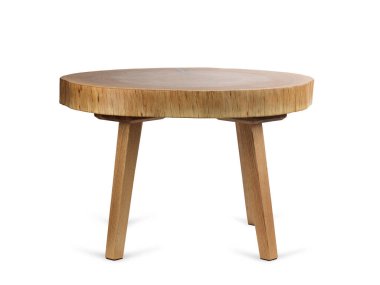 handmade table made of natural elm wood, isolated on a white background