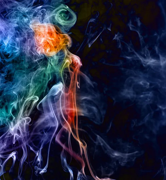 Woman in red - smoke cloud, colored smoke cloud, woman from smoke — Stock Photo, Image