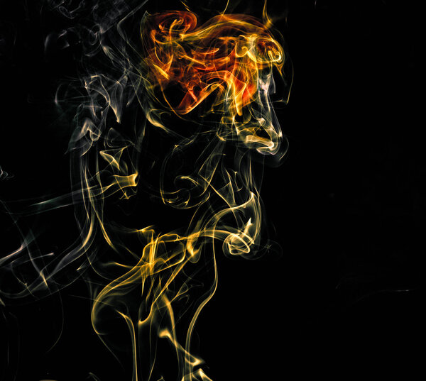 Lion - smoke cloud, black background, cloud, lion from grey rings of smoke, color, green, blue, yellow, violete, red, abstract, photo, cigarette smoke