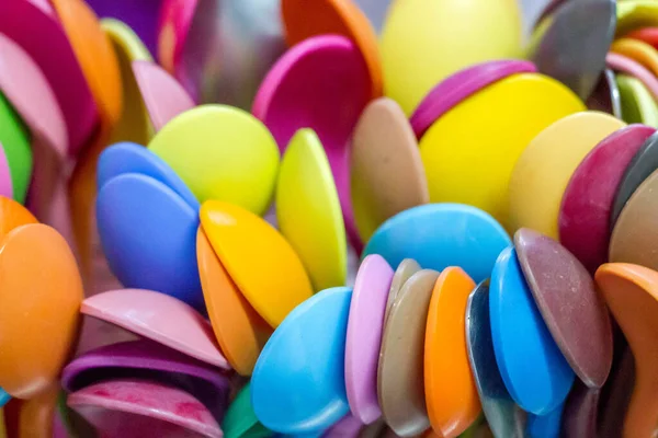 Mucchio Astratto Cucchiaio Plastica Colorato — Foto Stock