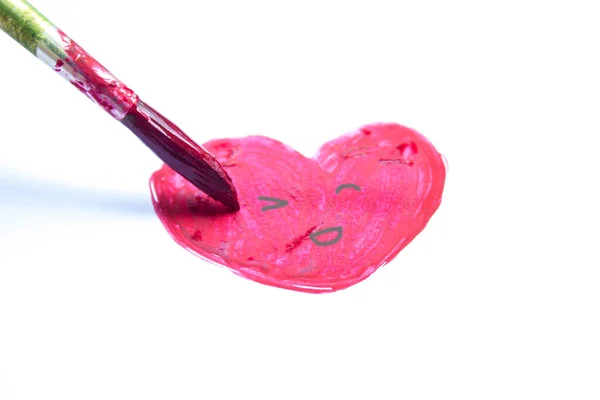 Mano Dibujar Acuarela Corazón Rosa Sobre Fondo Blanco —  Fotos de Stock