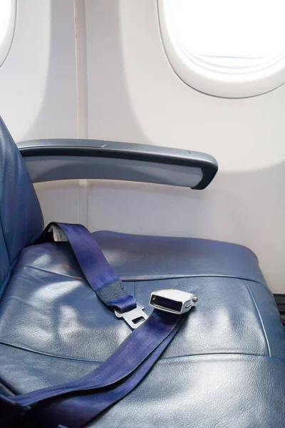 Säkerhetsbälte Blå Säte Flygplanet — Stockfoto