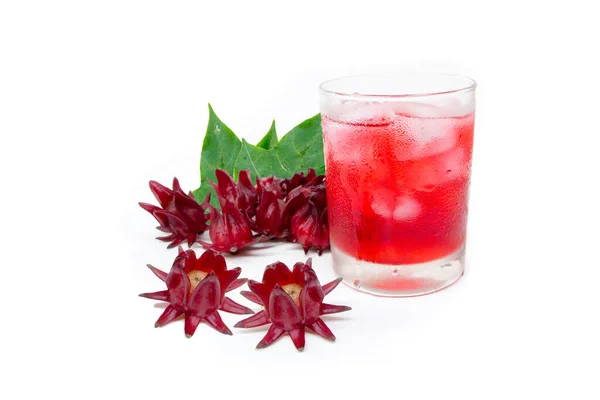 Jus Roselle Boisson Saine Verre Avec Glace Fleurs Roselle Séchées Photos De Stock Libres De Droits