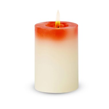 Beyaz arka planda izole edilmiş Noel mumu. Silindirik yuvarlak mum
