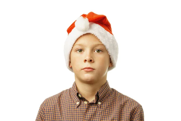 Schöner Junge Mit Nikolausmütze Isoliert Auf Weißem Hintergrund — Stockfoto
