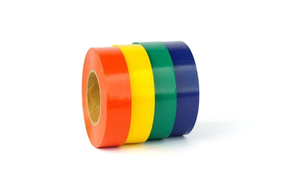 Rolls Adhesive Tape Multicolored Insulating Tape Isolated White Background — Stock Photo, Image