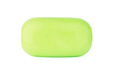 Beyaz arkaplanda izole edilmiş tuvalet sabunu çubuğu.