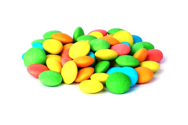 Caramelos Chocolate Pequeños Multicolores Aislados Sobre Fondo Blanco — Foto de Stock